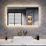 ELEGANT 1000 x 600mm Backlit LED Illuminated Bathroom Mirror with 3-Color Dimmable Lights, Lighted Bathroom Makeup Wall Mounted Mirror with Demister Pad, Sensor Touch Switch, Horizontal/Vertical