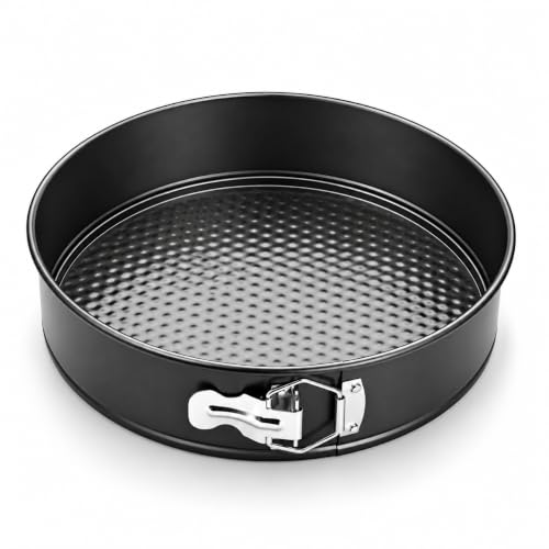 Image of Xacton Round Springform Cake Pan | Non-Stick Removable Base Baking Mould with Adjustable Release Latch | Cake Tin for Cheesecake, Brownie & Dessert Baking | Bakeware for Home Kitchen | 22 cm - Black