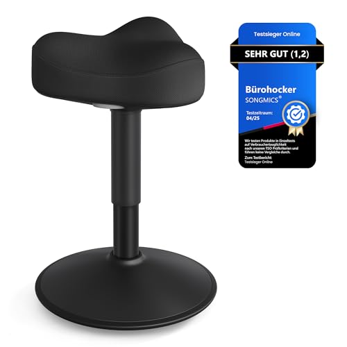 SONGMICS Hocker, Stehhocker, Stehstuhl mit Schwingeffekt, höhenverstellbar 48-65,5 cm, Anti-Rutsch-Sockel, drehbarer Sattelsitz, aktive Sitzhaltung, für Büro und Homeoffice, tintenschwarz OSC018BH01