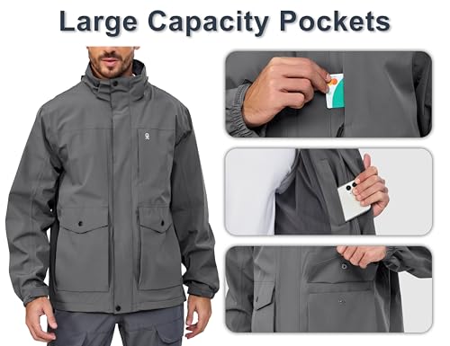 Image of Little Donkey Andy Men's Lightweight Jacket Fleece Lined Detachable Hooded Waterproof Jackets Winter Hiking Windbreaker
