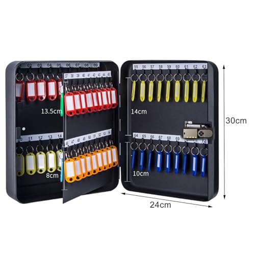 Armoire à clés murale en acier, boîte de verrouillage à 72 positions avec étiquettes clés, organiseur de clés pour un rangement sécurisé dans la voiture, le bureau, la maison, le garage