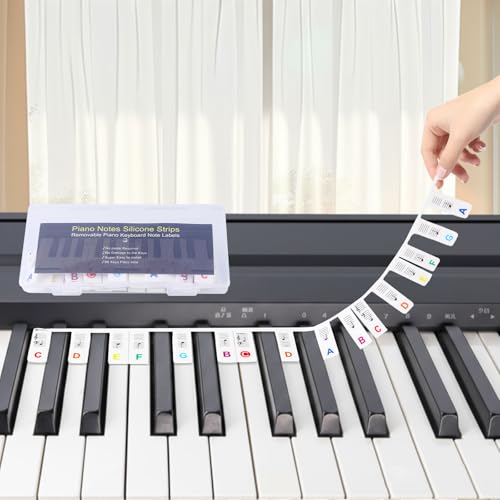 Hyzevee Piano Keyboard Stickers Movable Piano Note Labels for Beginner 88-Key Standard Full-Size Reusable with Box Rainbow Color 1 Pcs