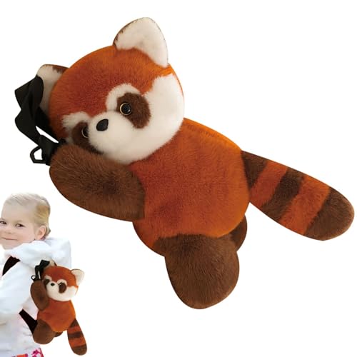 Mochila peluda de panda rojo cómoda y ligera con correa ajustable para el hombro