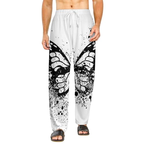 Vêtements de nuit femme pantalon de détente noir papillon bas de pyjama long taille S