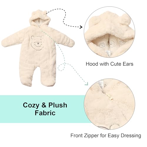 Magic Threadz Disney Clothes Baby Boys Hooded Pram Suit – Fleece Footed Coverall with Ears, Winnie the Pooh Outfit (0–6/9M)4