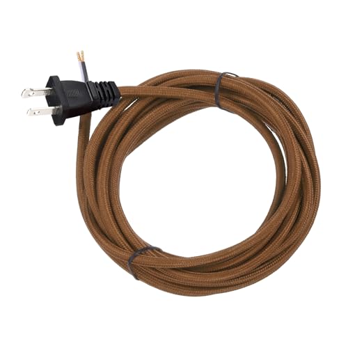 uxcell 12Ft 18/2 Cloth Covered Lamp Cord with Plug, Vintage Electrical Lamp Cord with Stripped Ends for Extension Wiring DIY Repairing, Brown