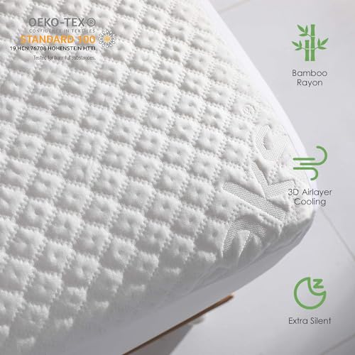 King Size Waterproof Mattress Protector Rayon from Bamboo Cooling Fitted Mattress Pad Cover with Deep Pocket Up to 18'' - Thumbnail 2
