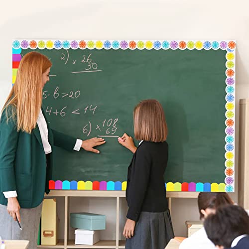 2 Rolls Bulletin Board Borders,99 Ft Colorful Scalloped Borders Trim For Bulletin Boards, Desks, Lockers, Home, School Or Classroom Decor(Rainbow And Burst Pom) #TOP5