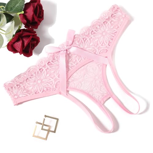 Avidlove Women Back Bow Lace Panties Low Rise Breathable Briefs Hollow Out Underpants Pink
