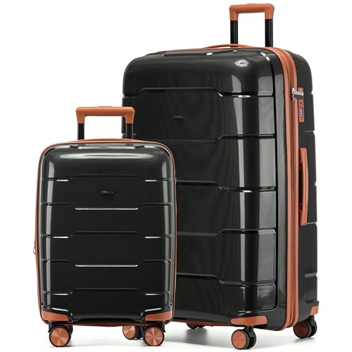 CRUW 2-Piece Luggage Set Expandable Polypropylene Suitcase Set TSA Locks 8 Silent Spinner Wheels Lightweight Nested Suitcases Travel Set easyJet BA Jet2 Airline-Approved Carry-On & XL Check in