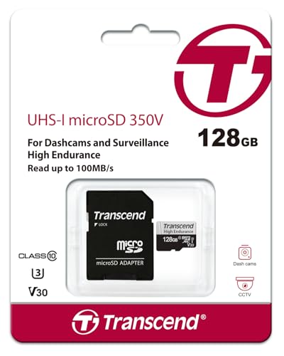 Transcend 高耐久 microSDカード 128GB UHS-I U1 Class10 ドライブレコーダー セキュリティカメラ用 SDカード変換アダプタ付 TS128GUSD350V