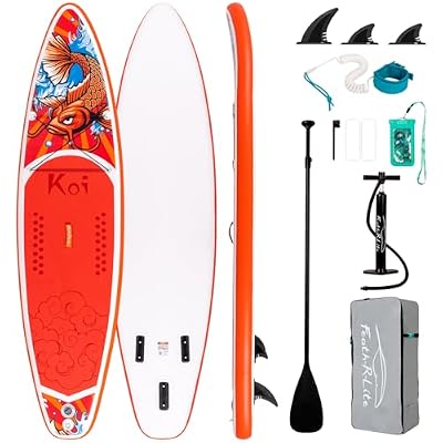FEATH-R-LITE Inflatable Paddle Board Stand Up Paddleboards for Adults SUP with Premium Accessories Pump, Adjustable Paddle, Leash, Three Fins, Backpack