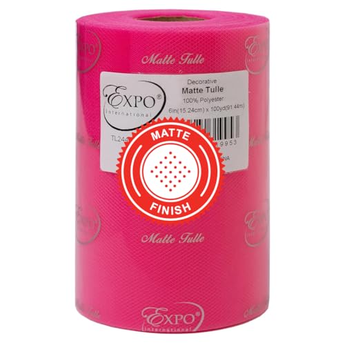 Image of Expo International Decorative Matte Tulle, Roll /Spool of 6 inch X 100 Yards, Lightweight Polyester Tulle Fabric for Tutus, Costumes, and Party Decorations, Washable, Easy-to-Use, Hot Pink