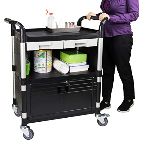 Jabo JB-3KD1 Equip 3 Tier Heavy Duty Utility Cart Lockable Medical Cart Hospital Cart Lab Cart thumb #1