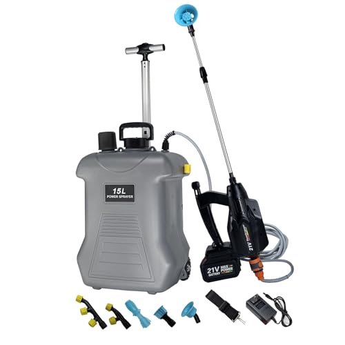 15L 4Gallon Electric Garden Sprayer, Wheeled Sprayer Powerful Electric Sprayer with 5 Mist Nozzles, Retractable Wand, Water Pump Sprayers with Adjustable Shoulder Strap for Lawn, Garden, Cleaning by CeaGoal - Used condition - US$81.96