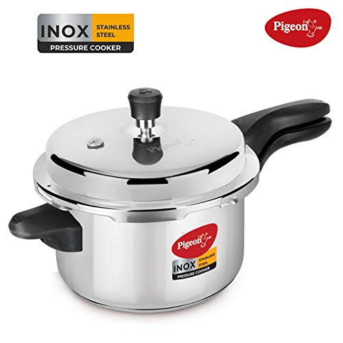 Image of Pigeon by Stovekraft INOX Stainless Steel Pressure Cooker 5L + Basics Induction Base Non-Stick Aluminium Cookware Set, Terracotta Brown
