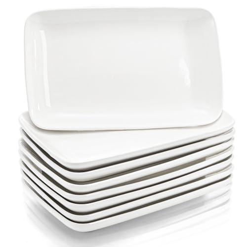 Foraineam 8 Pieces Rectangular Plates 8 Inch Porcelain Platters, Dessert, Appetizer, Salad Plates White Serving Trays by Foraineam - Image 6