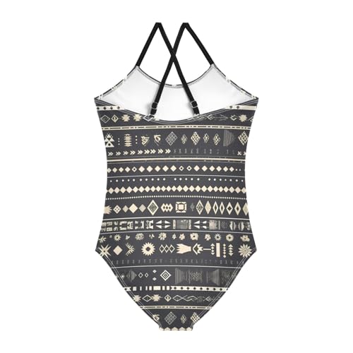 KLL Seamless Ethnic and Tribal Pattern Girls' 1 Piece Bathing Suit Summer Swimming Suits with Adjustable Straps Quick-Dry2