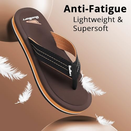 Image of Duosoft Men's Slipper Flip Flops, Brown, Anti-Skid Rubber Sole, Arch Support, Superior Shock Absorption, Super Soft
