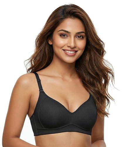 DClub Womens Cotton Lightly Padded Everyday Bra, Wire Free, Comfortable with Seamed Cups,Adjustable Strap for Everyday Bra (in, Alpha, L, Regular, Black)