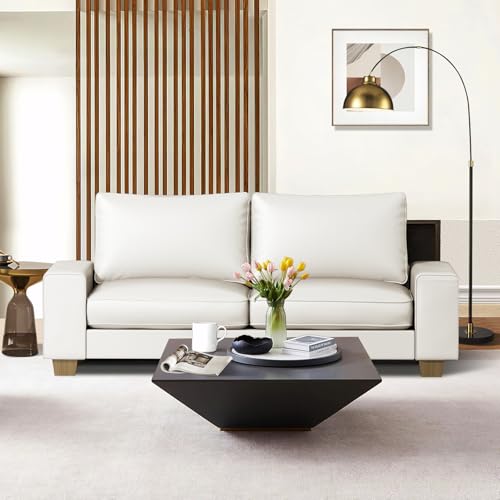 Image of Valthie Faux Leather Couch, Mid Century Modern Comfy Loveseat Sofa with Wide Arm, Side Pockets, Solid Wooden Frame for Office, Living Room and Bedroom, 3 Seater (White, 88.58 inches)