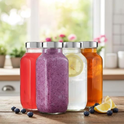 Image of CROCO JAR Wide Mouth Glass Water Bottle with Leak-Proof Airtight Double Layer Stainless Steel Lid for Water, Smoothie, Juices (16 OZ PK2 500ml)
