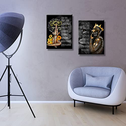 2 Pecs Framed Black King And Queen Wall Art Black Couple African American Men Portrait Wall Art Black Men Art Afro King Poster Abstract Contemporary Canvas Prints Painting Home Decor For Bedroom Livingroom #TOP6