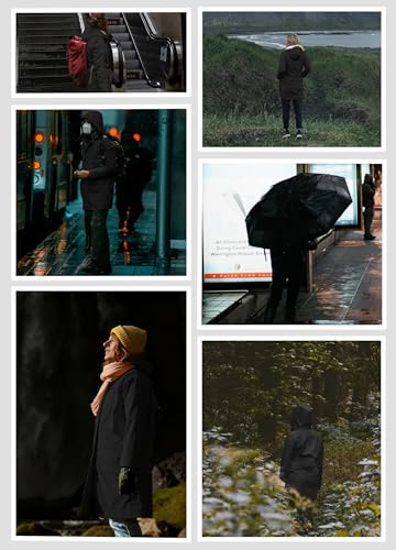 ATLASLAVA Regenjacke Damen Lang Wasserdicht Kapuze Regenmantel übergangsjacke Trenchcoat Outdoor Mantel Schwarz M