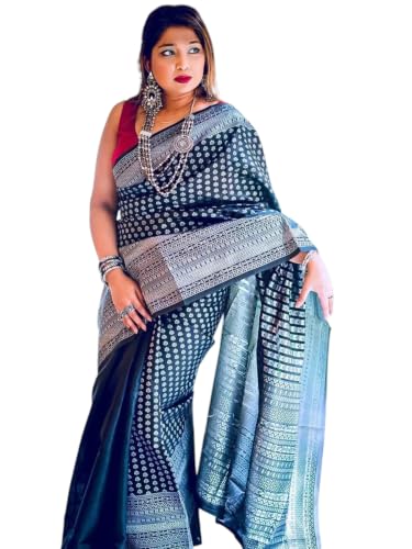 Image of Flosive Women's Kanjivaram Silk Saree With Beautiful Blouse With Zari Border