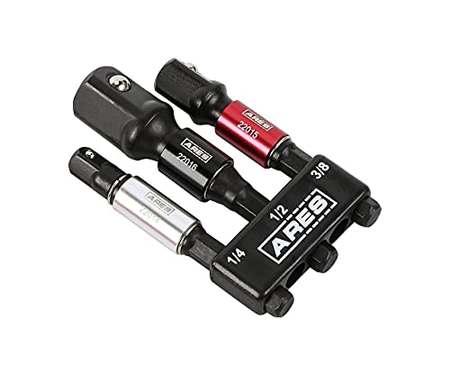 Ares 22011-3-Piece 3-Inch Impact Grade Socket Adapter Set With Color Sleeve - Turns Power Drill Into High Speed Nut Driver - 1/4-Inch, 3/8-Inch, And 1/2-Inch Drive #TOP6