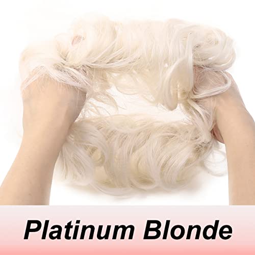 JJstar Messy Hair Bun Curly Wavy Hair Scrunchies Accessories Pieces for Women Girls Synthetic Chignons (Platinum Blonde) - Image 2