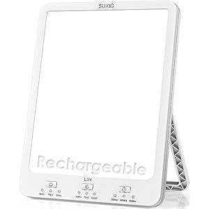 SUXIO Light Therapy Lamp Rechargeable, 10000 Lux Sunlight Lamp, Therapy Light with Wake-Up Function, Daylight Lamp with Memory Function, Happy Lamp Use As Lift-Mood, Light Therapy Box for Home/Office