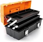 Torin ATRJH-3430T 17" Plastic 3-Layer Multi-Function Storage Tool Box with Tray and Dividers, Black/Orange