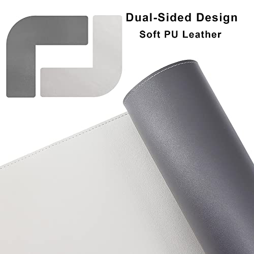 Image of Chihein L-Shaped Desk Pad, Corner Desk Mat (45.3 inch+ 57.1 inch) x 15.7 inch, Double-Sided Computer Office Mouse pad Writing Table Pad for Home Office - Gray /White