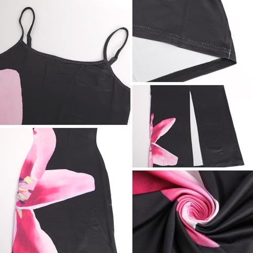Image of Womens Summer Casual Floral Dresses Spaghetti Strap Bodycon Maxi Beach Dress Elegant Evening Party Long Dresses