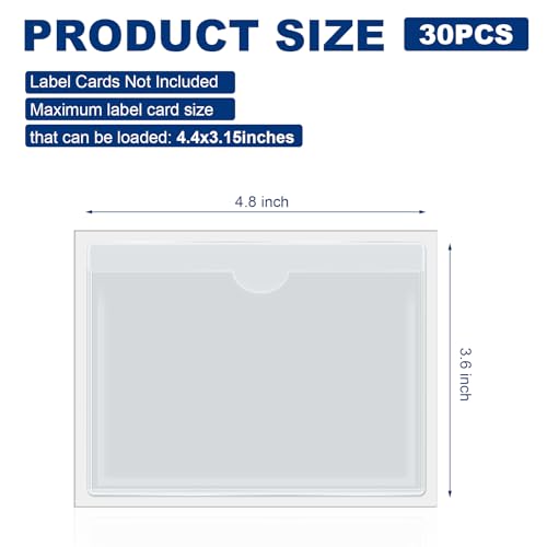 Image of Chinco 30 Pcs Self Adhesive Pockets, Bin Labels for Storage Bins, Clear Pocket Label Sleeves, Plastic Index Card Holder with Top Open for Organizing Bins Box Drawer(3.6 x 4.8 Inches)