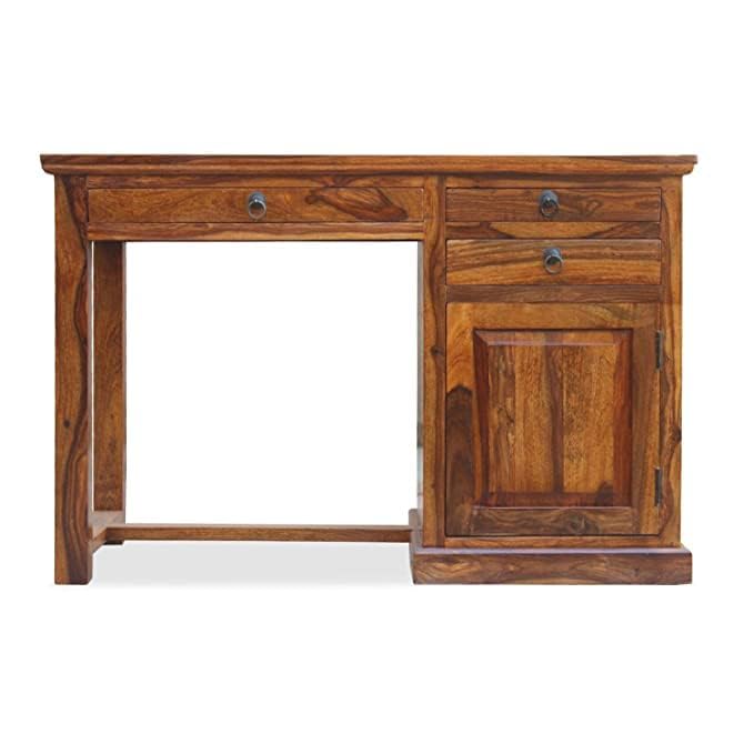 Image of Solid Sheesham Wood Computer Study Desk Table |Home and Office Computer Table with Three Drawer & Single Door Natural Honey Polished (114D x 50W x 75H) CM
