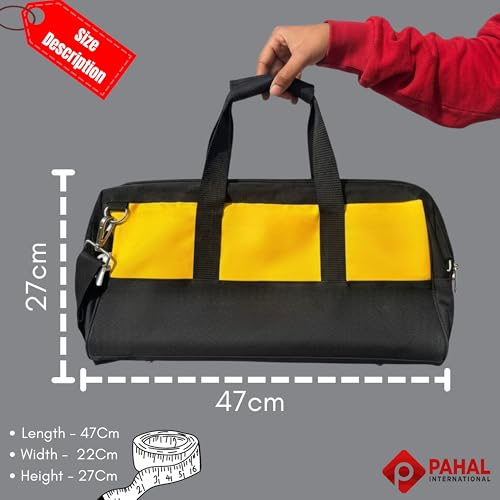 Image of PAHAL APACHE 18 Inch Tool Bag - Multipurpose Nylon Water-Resistant Tool Storage Organizer for Electricians, Plumbers, Technicians & Mechanics, Durable Portable Tool Carry Bag, Yellow Black