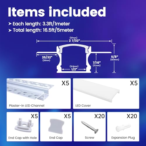 Muzata Canal LED empotrable 5 unidades 1M miniatura 4