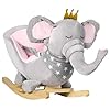 Qaba Baby Rocking Horse Elephant Rocking Chair Toddler Rocker Toy with Sound Wooden Base Seat Safety Belt for 1.5-3 Year Old, Gray