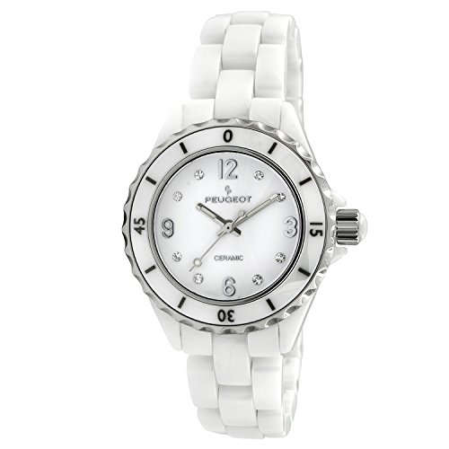 Peugeot White Ceramic Wrist Watch with Sport Bezel Swarovski & Crystal Markers