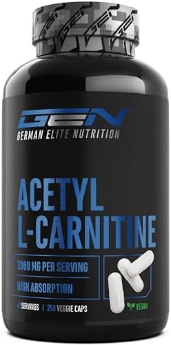 Acetil-L-carnitina – 250 cápsulas veganas – 3000 mg por ración di...