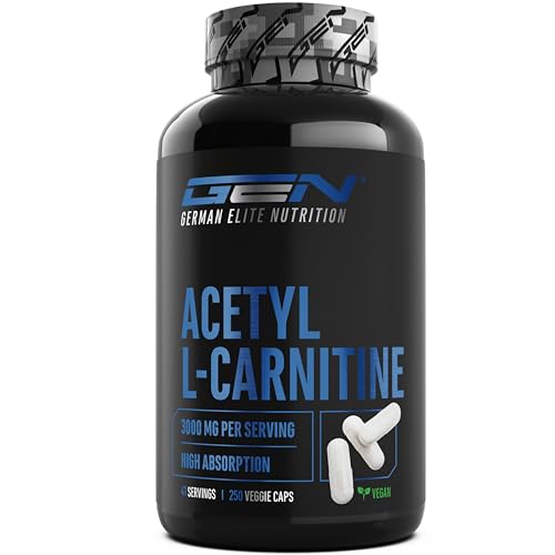 Acetyl-L-Carnitin - 250 vegane Kapseln - 3000 mg pro Tagesportion - Hochwertige Acetyl-Form von L-Carnitin - Extra hochdosiert & Premiumqualität