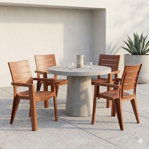 Image of Cello Jordan Polypropylene Plastic Arm Chair | Modern Multipurpose Seating for Home, Office, Garden & Balcony | Ergonomic Indoor & Outdoor Furniture (Color: Sandalwood, Set of 4 piece)
