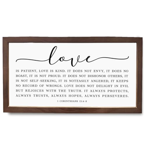 Love Is Patient Love Is Kind Wood Wall Decor Sign Christian Decor 1 Conrinthians 13:4-8 Wood Framed Sign Religious Wall Artwork Bible Verse Decoration