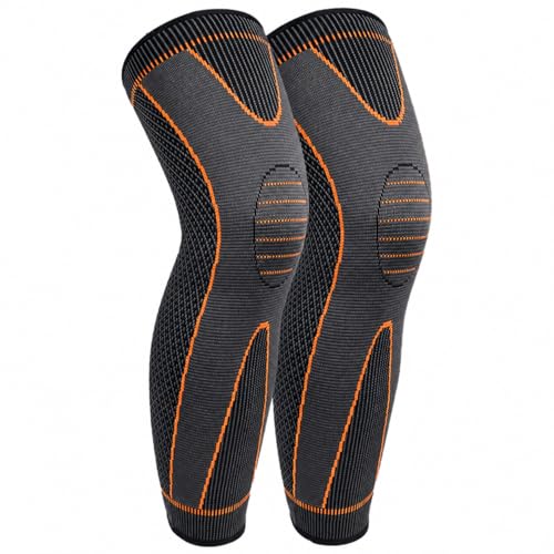 Image of 3D Fitness Compression Long Knee Brace and Nylon Anti Slip Calf Support Sleeve for men and women Knee Support Pain Relief Socks For Full Leg Knee Support (Pack of 2 Orange, L)