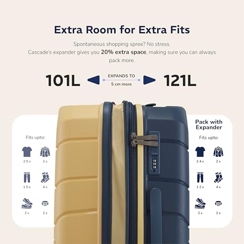 Image of Provogue Cascade Hard-Sided PP 75 Cm Trolley Bag Large Size | Expandable Space with 8 Wheels Trolley Bags for Travel | Combination Lock | 5 Year Warranty (Golden Yellow /Blue Berry)