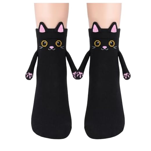 FreeNFond Women's Cat Socks Magnetic Holding Hands Animal Socks for Teen Girls, Fun Magnetic Gifts for Cat Lovers Birthday (Black-1)
