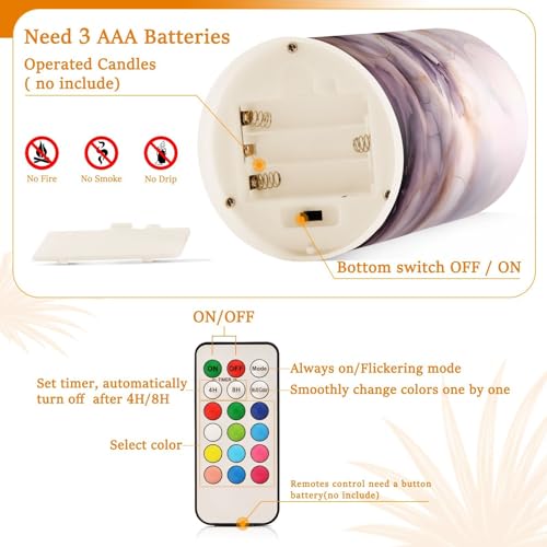 Image of ALAZA Purple Flowers Flickering Flameless Candles Battery Operated with Remote Timer,Tea Light Candles LED Pillar Votive Candles Set of 2 for Outdoor Indoor Decorations