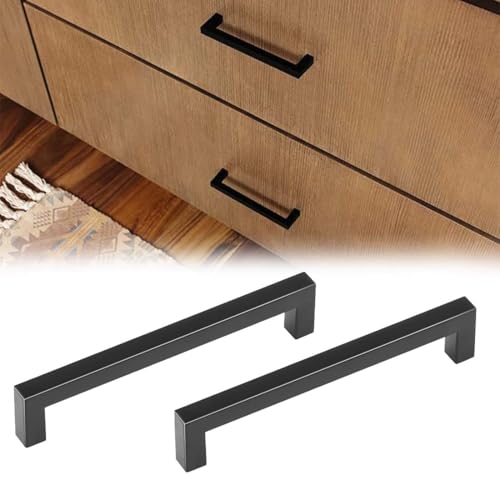XOXVURI 2 Pièces Poignee de Meuble Noir Cuisine Entraxe 128mm Acier Inoxydable Poignées pour Placards Poignet de Porte Cuisine